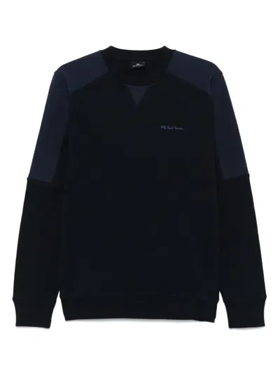 Ps By Paul Smith Seersucker-panel Cotton Sweatshirt In Blue