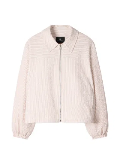 Ps By Paul Smith Seersucker Striped Jacket In Neutral