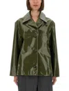 Ps By Paul Smith Ps Paul Smith Glossy-finish Green Leather Jacket With Classic Collar In Green