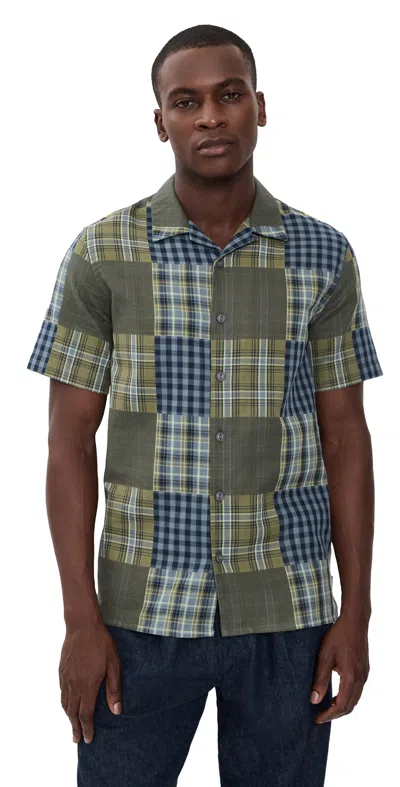 Ps By Paul Smith Short Sleeve Patchwork Shirt Dark Green In Black