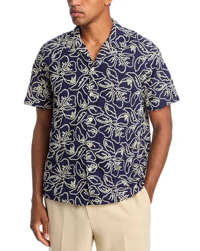 Ps By Paul Smith Ps Paul Smith Casual Fit Floral Embroidered Camp Shirt In Blue