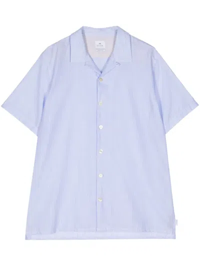 Ps By Paul Smith Short-sleeve Cotton Blend Shirt In Blue