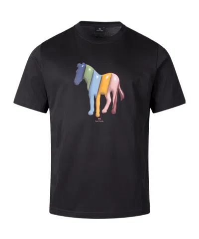 Ps By Paul Smith Ps Paul Smith Mens Reg Fit Ss T Shirt Broad Zebra In Blacks