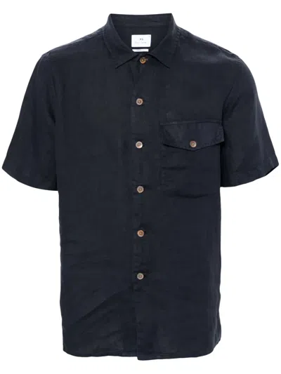 Ps By Paul Smith Shortsleeved Linen Shirt In Blue