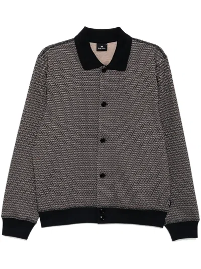 Ps By Paul Smith Navy Cotton-blend Jersey Cardigan Blue In Black