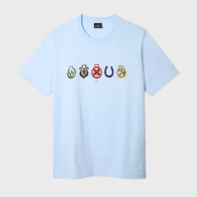 Ps By Paul Smith Sky Blue 'lucky Charm' Print T-shirt