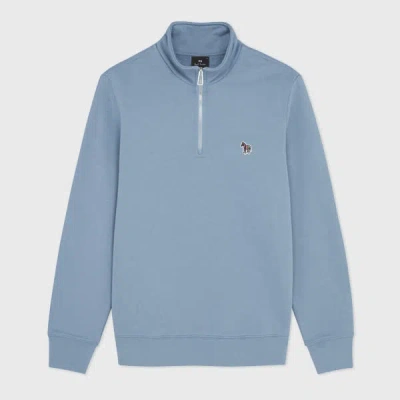 Ps By Paul Smith Sky Blue Zebra Logo Zip-neck Sweatshirt
