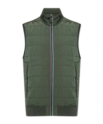 Ps By Paul Smith Ps Paul Smith Sports Stripe Mixed Media Gilet In Green