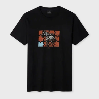 Ps By Paul Smith Slim-fit Black 'zebra Jigsaw' Print T-shirt