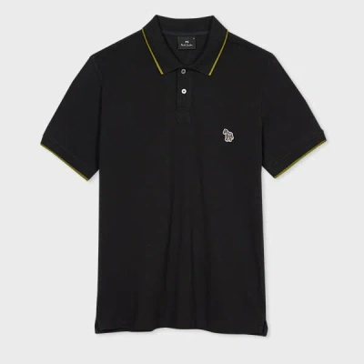 Ps By Paul Smith Slim-fit Black Zebra Logo Polo Shirt With Green Tipping
