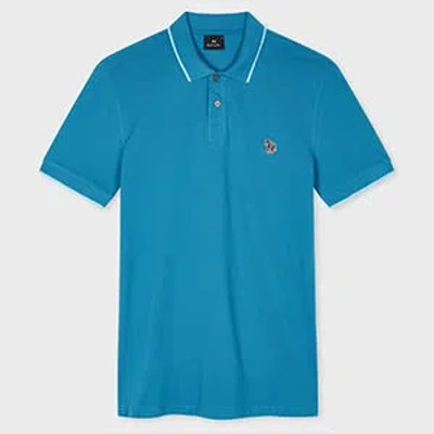 Ps By Paul Smith Slim-fit Blue Zebra Logo Polo Shirt With Contrast Tipping Green