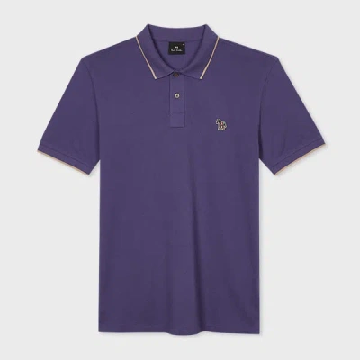 Ps By Paul Smith Slim-fit Dark Cobalt Zebra Logo Polo Shirt With Cream Tipping Blue