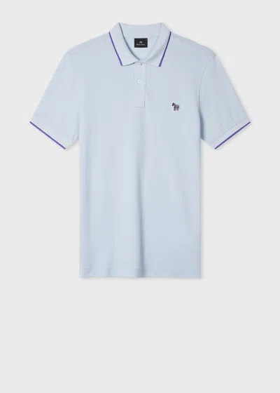 Ps By Paul Smith Slim-fit Pale Blue Zebra Logo Polo Shirt With Contrast Tipping