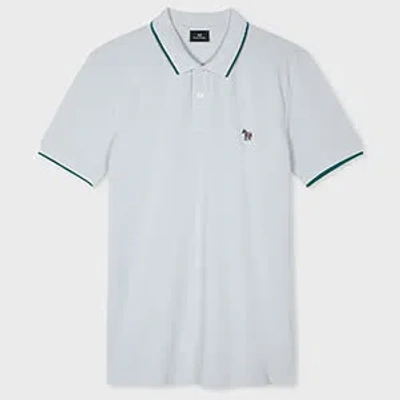 Ps By Paul Smith Slim-fit Pale Blue Zebra Logo Polo Shirt With Teal Tipping Grey