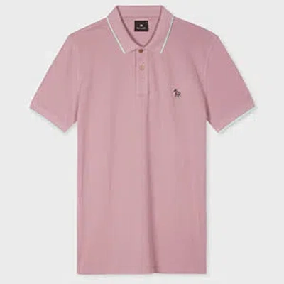 Ps By Paul Smith Slim-fit Powder Pink Zebra Logo Polo Shirt With Blue Tipping Purple