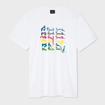 Ps By Paul Smith Slim-fit White Glitch Logo Print T-shirt