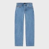 Ps By Paul Smith Standard-fit Light-wash Embroidered-stripe Jeans Blue In Blue