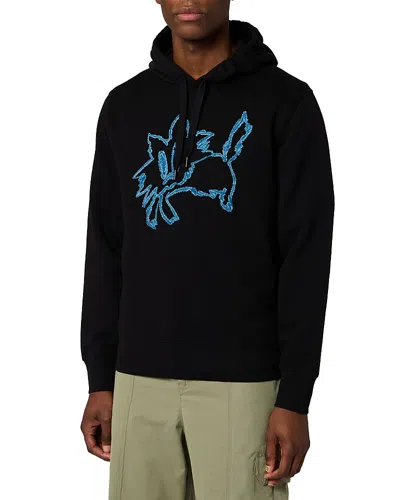 Ps By Paul Smith Stitch Cat Cotton Drawstring Hoodie In Black