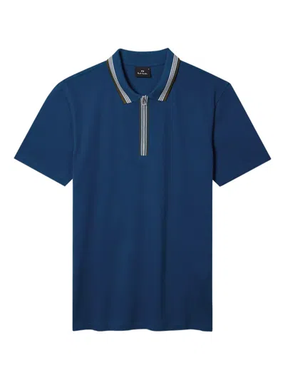 Ps By Paul Smith Stripe-collar Polo Shirt In Blue