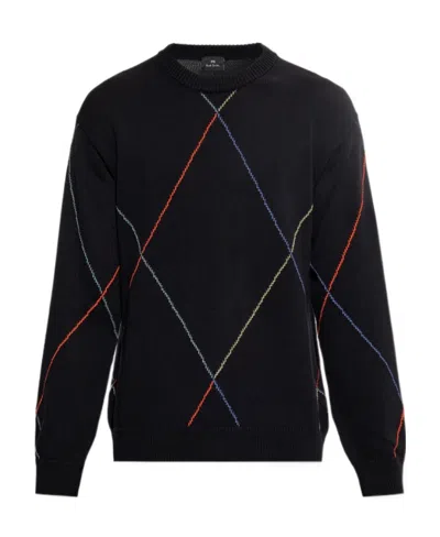 Ps By Paul Smith Stripe-detail Crew-neck Jumper In Black