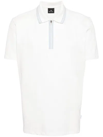 Ps By Paul Smith Stripe-detail Zipped Polo In White
