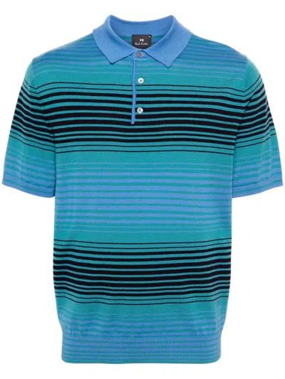 Ps By Paul Smith Stripe Merino-wool Polo Shirt In Blue