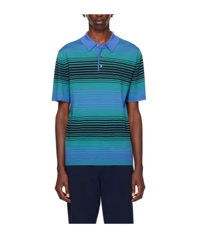 Ps By Paul Smith Stripe Merino-wool Polo Shirt In Blue