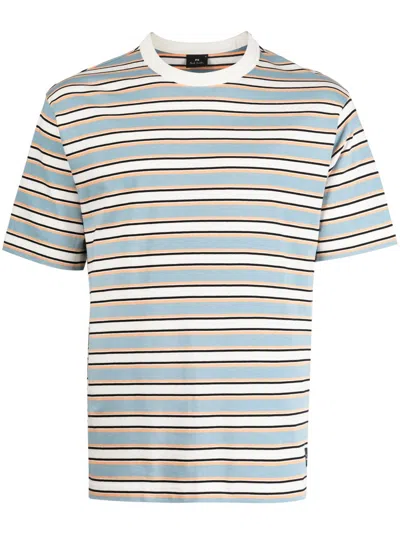 Ps By Paul Smith Stripe-print Cotton T-shirt In Blue