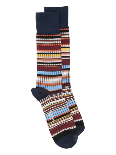 Ps By Paul Smith Striped Cotton Socks In Blue