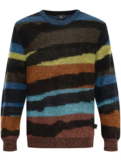 Ps By Paul Smith Multi-wave Stripe Cotton-mohair Sweater Blue