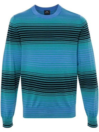 Ps By Paul Smith Striped Wool Jumper In Blue