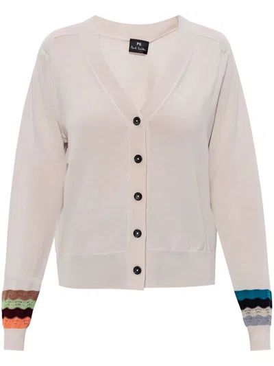 Ps By Paul Smith Striped-cuff Cardigan In Beige