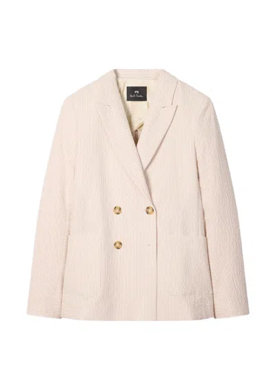 Ps By Paul Smith Striped Double-breasted Blazer In Pink