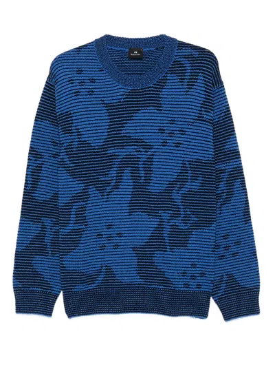 Ps By Paul Smith Striped Floral-pattern Sweater In Blue