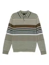Ps By Paul Smith Khaki Merino Wool Stripe Long-sleeve Polo Shirt Green In Brown