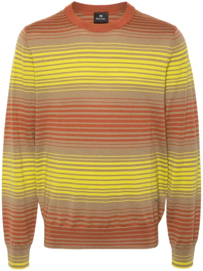 Ps By Paul Smith Striped Merino Sweater In Green