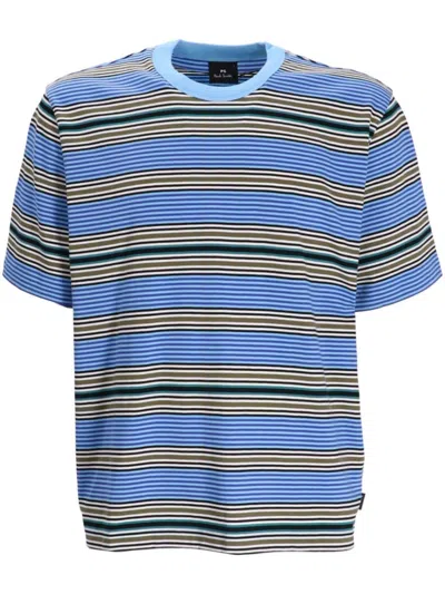 Ps By Paul Smith Striped Organic Cotton T-shirt In Blue