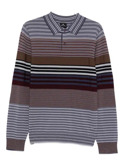 Ps By Paul Smith Purple Merino Wool Stripe Long-sleeve Polo Shirt In Multi