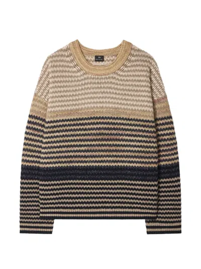 Ps By Paul Smith Striped Round-neck Sweater In Brown