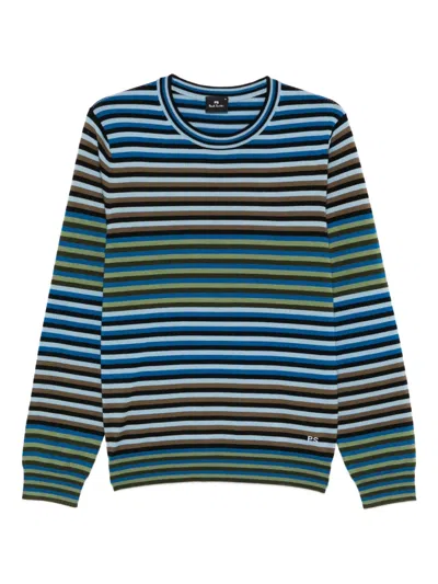 Ps By Paul Smith Ps Paul Smith Stripe Merino Wool Crewneck Sweater In Blue