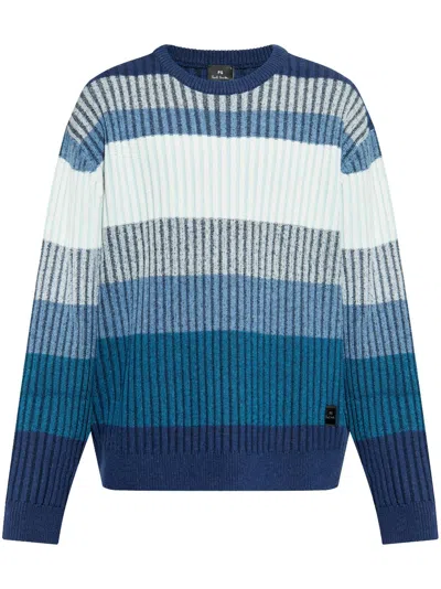 Ps By Paul Smith Striped Fisherman Knit Sweater In Blue