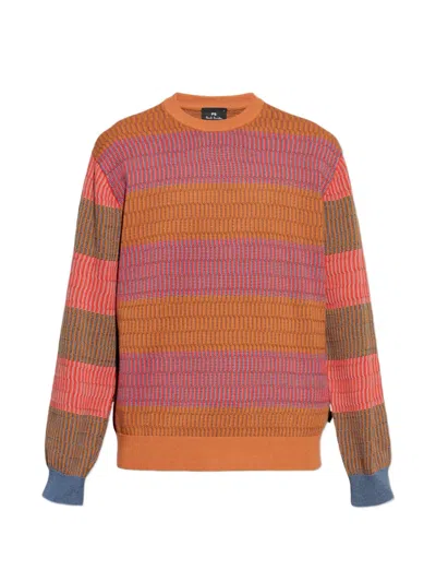 Ps By Paul Smith Striped Sweater In Orange