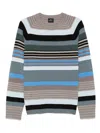 Ps By Paul Smith Grey And Blue Contrast Stripe Merino Wool Sweater In Multi