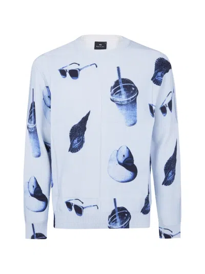 Ps By Paul Smith Sunbleached Snaps Printed Sweater In Blue