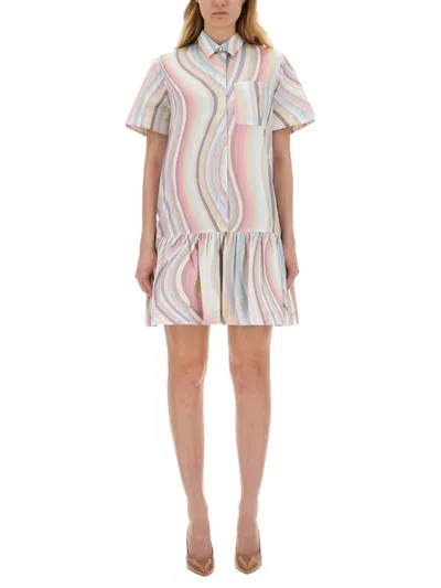 Ps By Paul Smith Swirl Cotton Shirt Dress In Multicolour