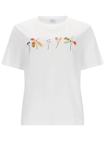 Ps By Paul Smith T-shirt "row Of Flowers" In White