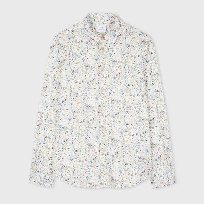 Ps By Paul Smith Tailored-fit Ecru 'jacaranda' Print Shirt White