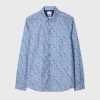 Ps By Paul Smith Tailored-fit Light Blue 'dice' Print Shirt In Blue