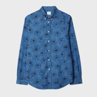 PS BY PAUL SMITH TAILORED-FIT LIGHT BLUE FLORAL PRINT CORDUROY SHIRT