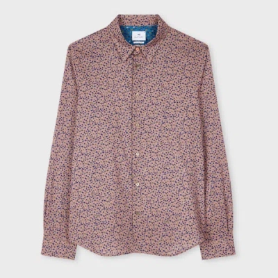 Ps By Paul Smith Tailored-fit Mauve 'oxalis Floral' Print Shirt Purple